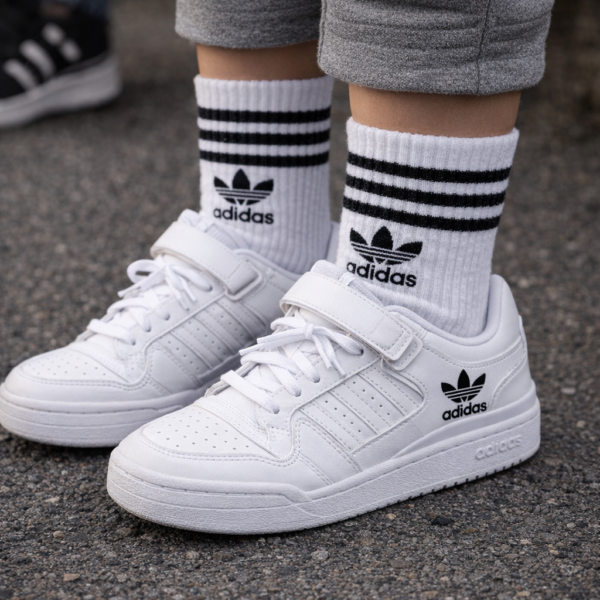 Media caña Adidas blanca rayas negra kids